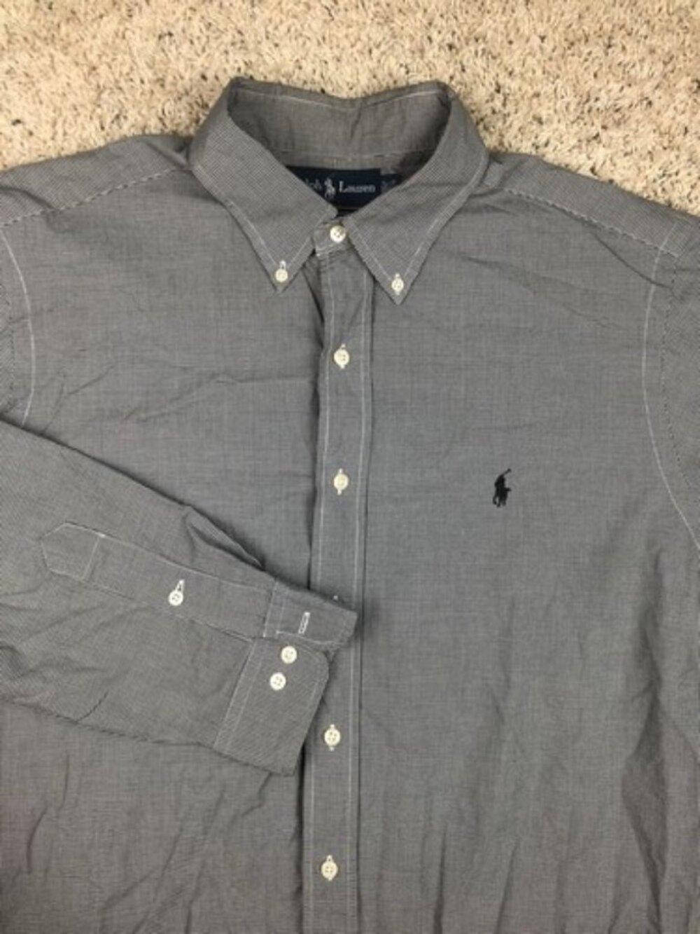 Ralph Lauren Classic Fit Button Up 16.5 34/35 Black White Check Cotton Men’s